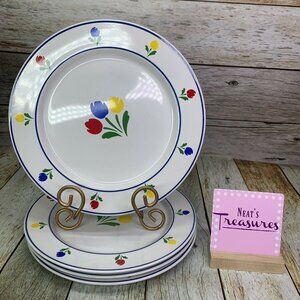 JMP Marketing TULIP TYME Red Blue Yellow Tulips Stoneware Dinner Plates Set of 4